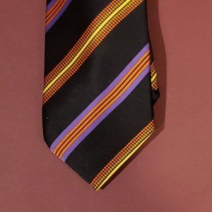 Italo Ferretti 100% Silk Italian Made Black/Yellow/Orange/Purple Striped Tie